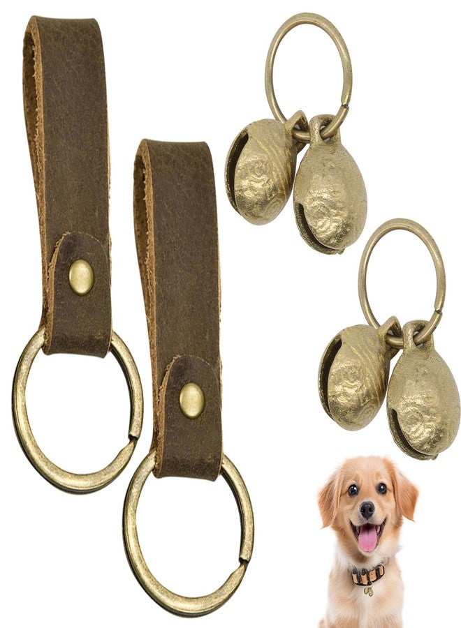 CYUXING 2Pcs Brass Dog Bells with 2pcs Leather Accessories for Dog Collars, Loud Ringing Sound for Pet Training To Go Outside, Pet Tracking Anti Lost Training Pendant for Cat Bells Collars, Keychains - Image 1